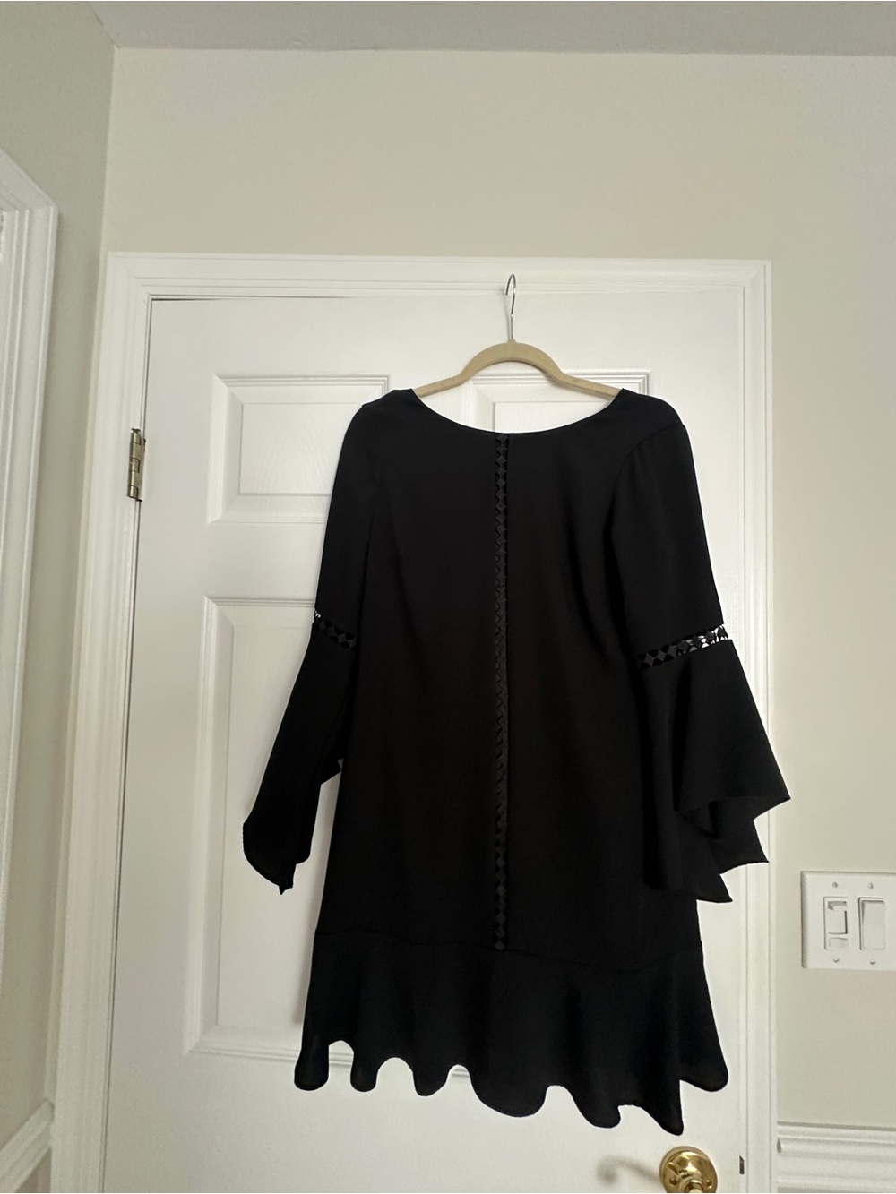 Whbm women Black Bell Sleeve Scalloped Hem Dress